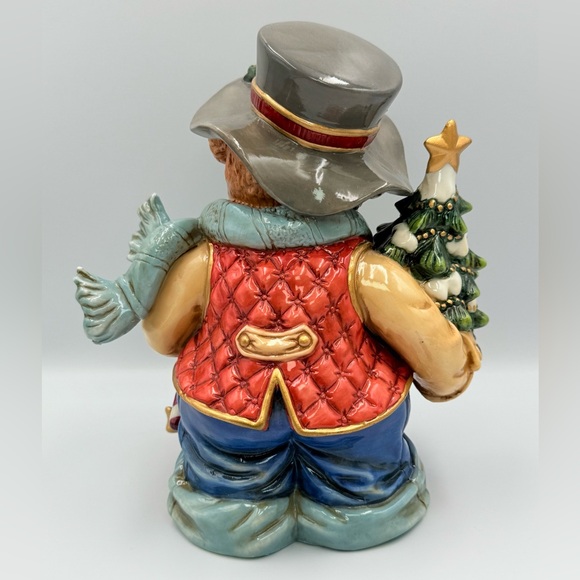Vintage Porcelain Christmas Bear in Hat & Vest with Tree & Wreath Figurine 8.5” - Picture 7 of 7